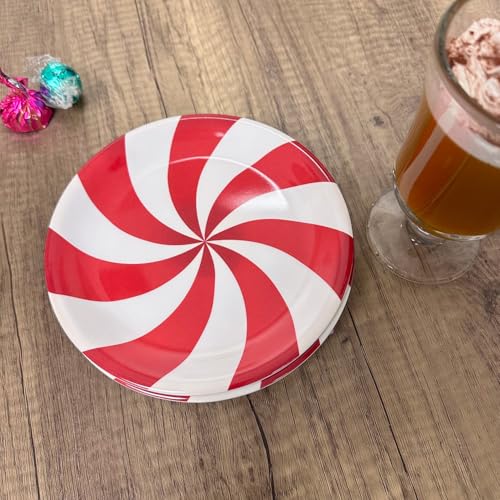 UP Classic Peppermint Candy Melamine Dessert Plates - Set of 4, 6.75 Inch Christmas Tableware