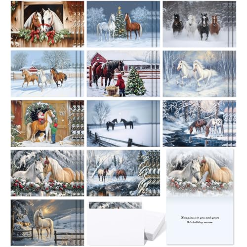 Stylish Christmas Cowboy Horses Greeting Cards Set with Envelopes – 36 Pack