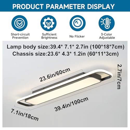 ORANOOR B-Long-Ring Modern LED Ceiling Light 39in Flush Mount with Remote