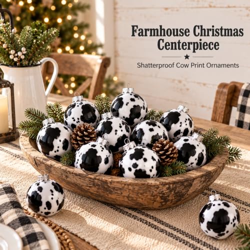 Cow Print Western Christmas Ornaments 16pcs 2.4in – Evernne Black/White
