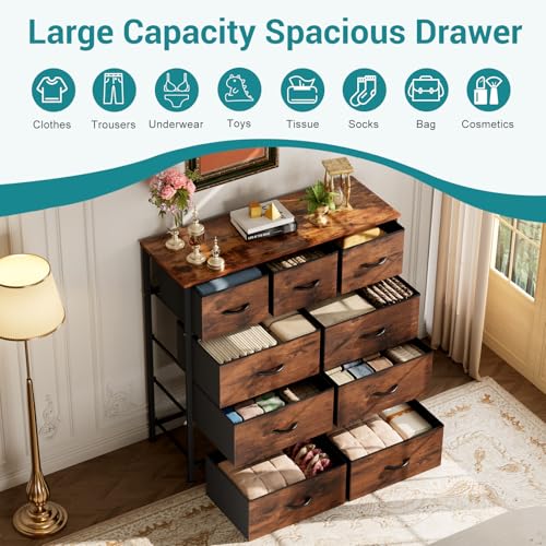 Fabric Dresser with 9 Drawers - Bedroom Storage Chest Organizer