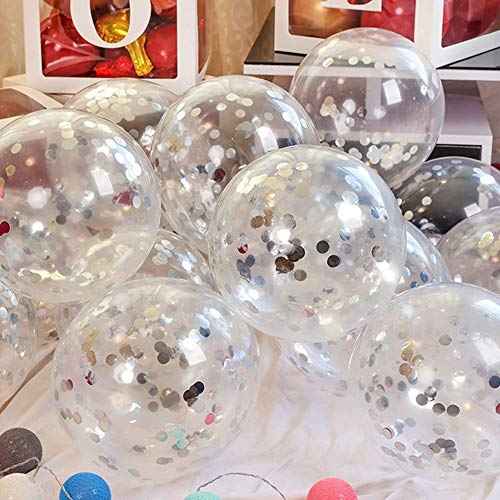 Party Balloons 12inch 50 Pcs Latex Confetti Balloons Birthday Balloons Party Decoration Wedding Baby Shower Christmas Party-Confetti Silver