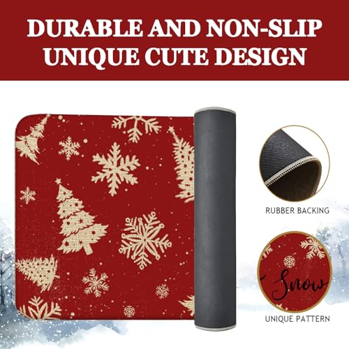 Christmas Kitchen Rugs Set of 2 17x30 & 17x47 Linen Non-Slip Mats | Merry Christmas & Let It Snow