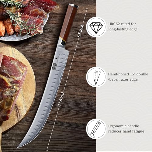 11.9-Inch Brisket Slicing Knife for Meat & BBQ - High Carbon Steel, Ergonomic Handle