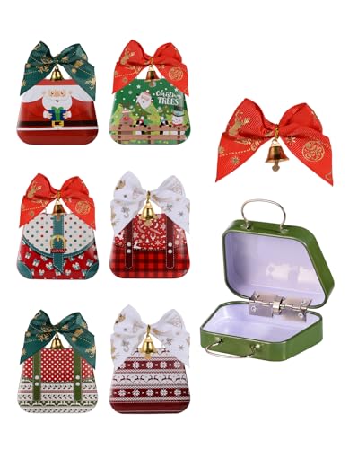 6 Pcs Mini Suitcase Christmas Tin Boxes with Bows – Holiday Gift Favor Boxes