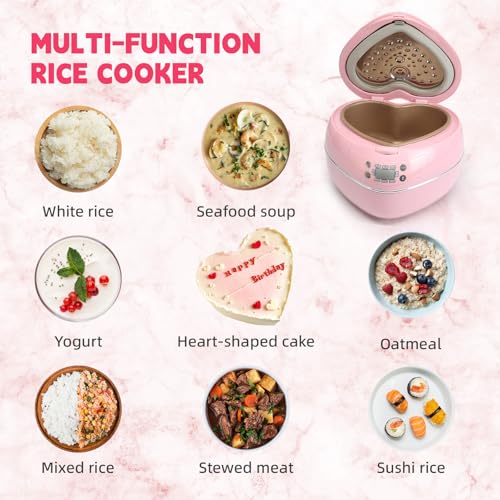 Peach Heart Shape Rice Cooker 8 Cup Cooked, 4 Uncooked Rice,