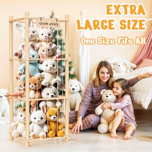 Natural Wood Stuffed Animal Storage Zoo Organizer for Kids, Toy Display