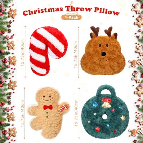 Shellwei 4-Piece Christmas Throw Pillow Set 15.75 Inch Plush Holiday Decor - Mixed Styles