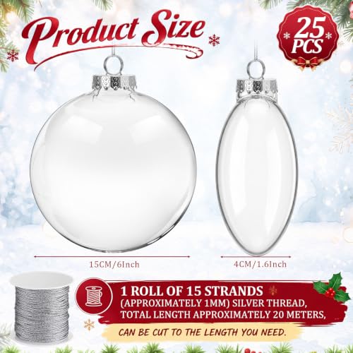 Wettarn 25 Pcs 6-inch Clear Plastic Ornament Discs with Silver Rope for DIY Christmas & Holiday Decor