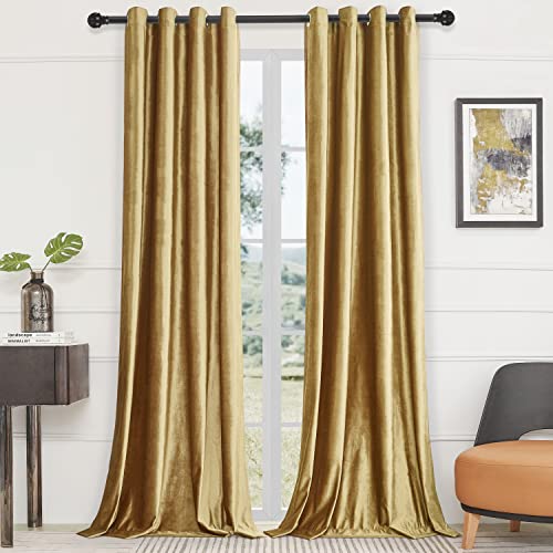 Velvet Blackout Curtains 84 Inch Length - Gold, 52W x 84L, Pack of 2