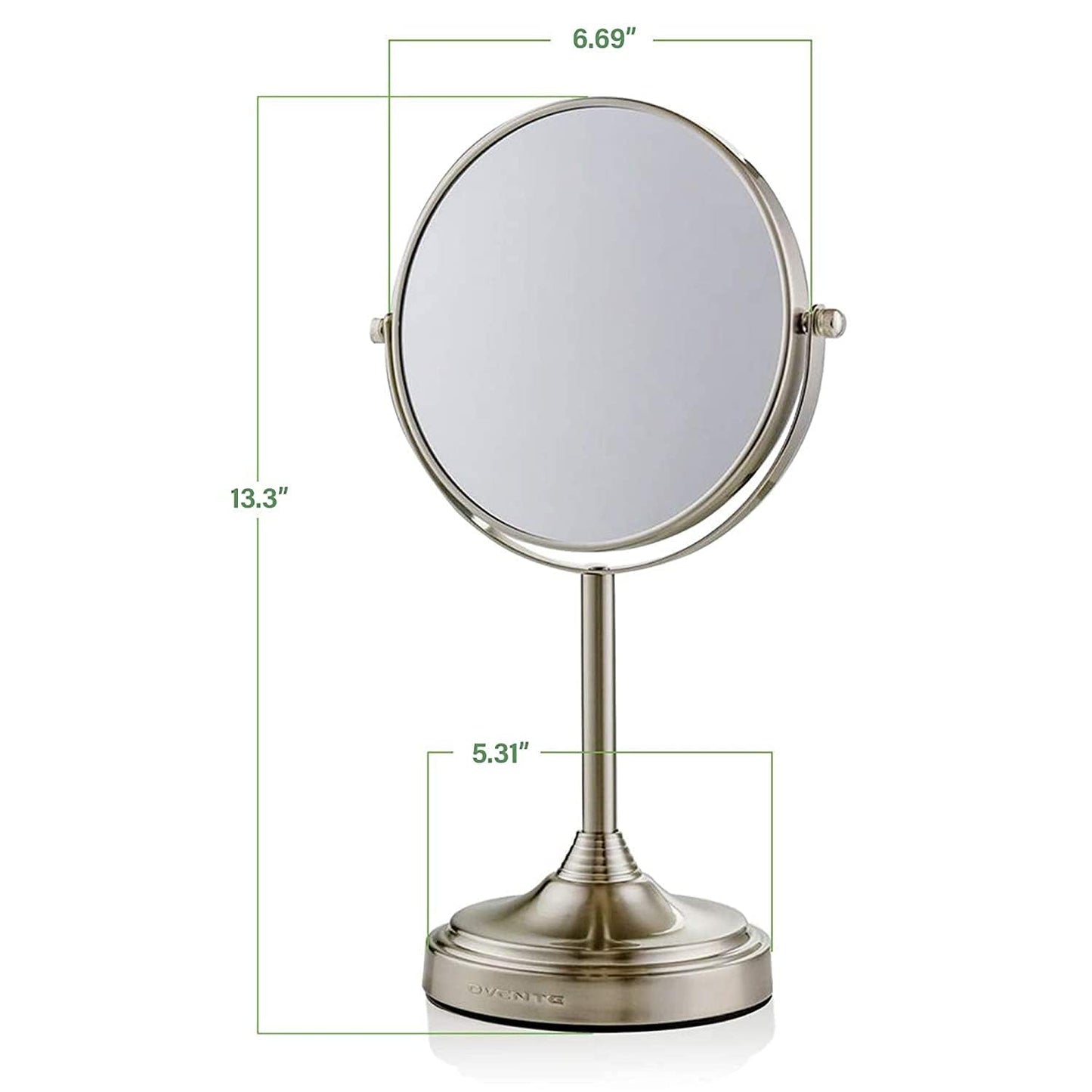 OVENTE 7'' Tabletop Makeup Mirror with 1X/7X Magnification, 360° Swivel Design and Double-Sided Free-Standing Vanity Mirror Perfect for Dresser, Bedroom and Office Desk, Nickel Brushed MNLCT70BR1X7X