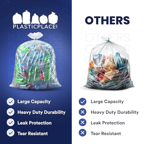Heavy Duty 55-60 Gallon Trash Bags - Clear, 2 Mil Thick, 50 Pack