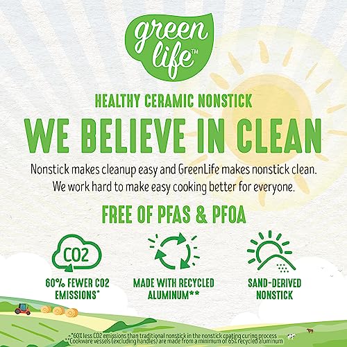 GreenLife 16-Piece Nonstick Cookware Set with Ceramic Pots & Pans, Oven & Dishwasher Safe, Stay-Cool Handles, Red