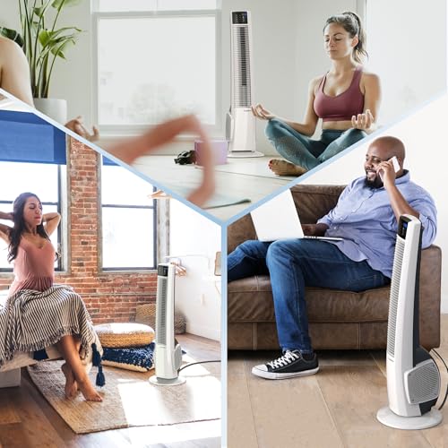 Oscillating Tower Fan with Remote Control - 38-Inch White Bedroom & Office Fan - 4 Quiet Speeds