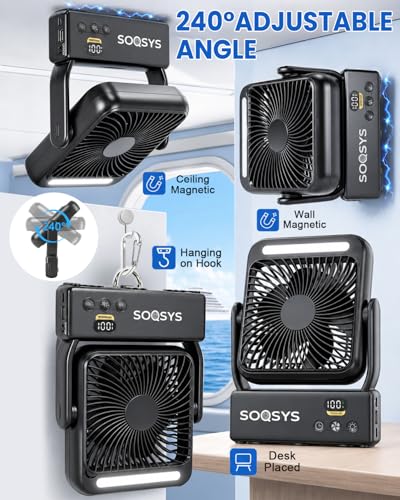 Cruise Approved Portable Magnetic Fan with Light, 4-Speed, Remote & Timer