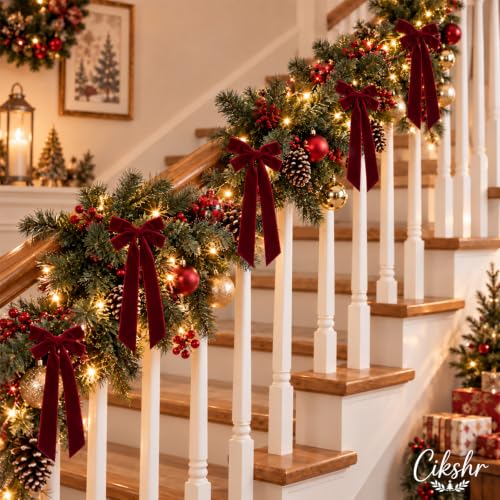 Cikshr 8 Pack Burgundy Velvet Christmas Bows - 5x10 Inch Holiday Decoration