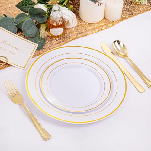 Gold Disposable Plastic Plates 200 Pcs Set for Parties & Events - Reusable & Elegant
