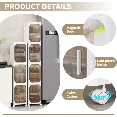 White 5-Tier Slim Bathroom Storage Cabinet - Foldable & Movable