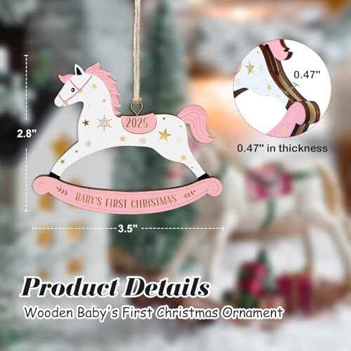WhatSign Baby's First Christmas Ornament 2025 - Pink Wooden Newborn Girl Christmas Tree Decoration Keepsake