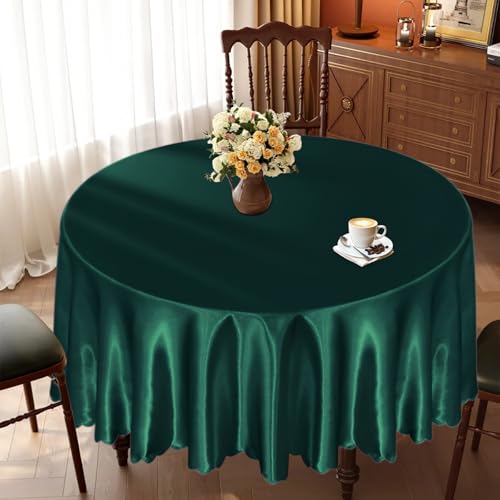 KKJIAF 1 Pack 60 Inch Round Satin Tablecloth Hunter Green - Elegant Home Dining