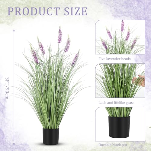 Jexine 4-Pack 3ft Artificial Lavender Plants - Purple Faux Outdoor Potted Flowers