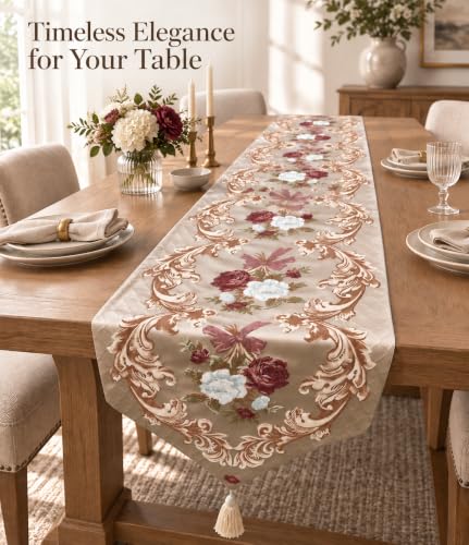 Magilona Coffee Table Runner 13 x 83 In Velvet Floral Tassels