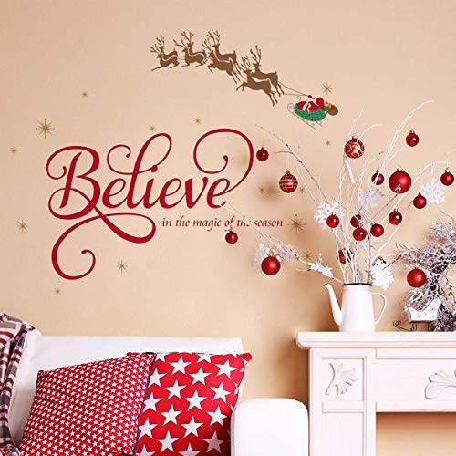 Believe Quote Santa Claus Reindeer Snowflake Window Clings - Christmas Decor
