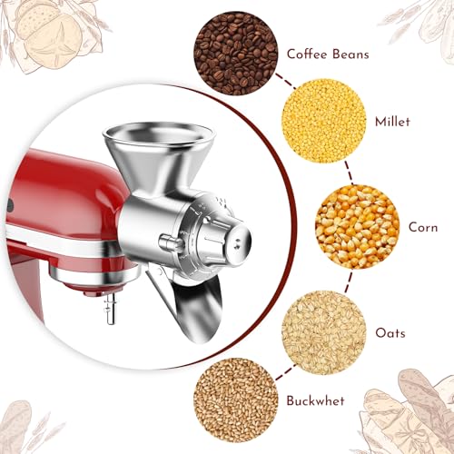 Grain Mill Attachment for KitchenAid Stand Mixer - Adjustable Coarse to Fine Grinding