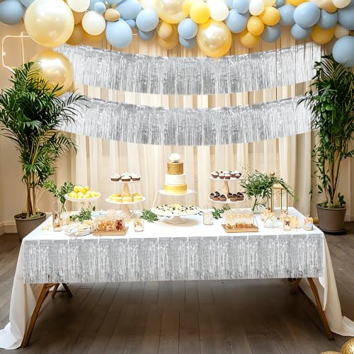4 Pack Silver Fringe Garland - 40ft Foil Tinsel Curtain for Parties & Weddings