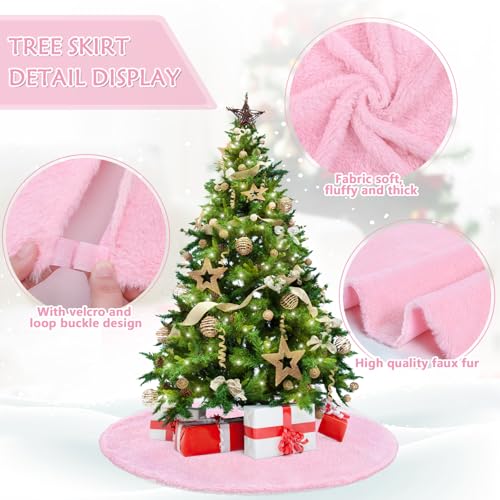 Pink Faux Fur Christmas Tree Skirt 48 Inch Large Holiday Decor - B-COOL