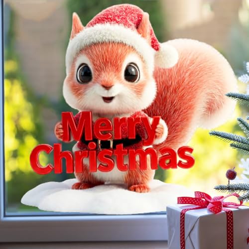 OFdne Style12 Christmas Squirrel Window Cling Holiday Decal - Reusable Static Sticker