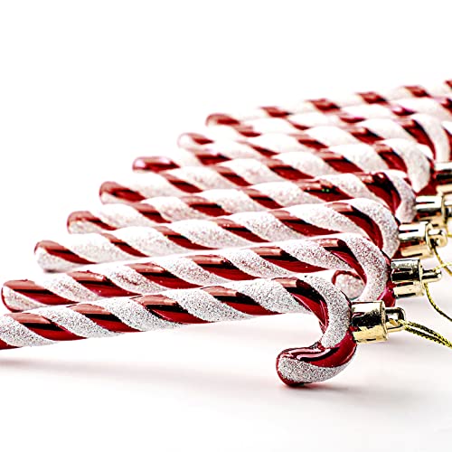Rtteri 60Pcs Glitter Candy Cane Ornaments Red for Christmas Tree Decorative Set (Red, 14 cm each)