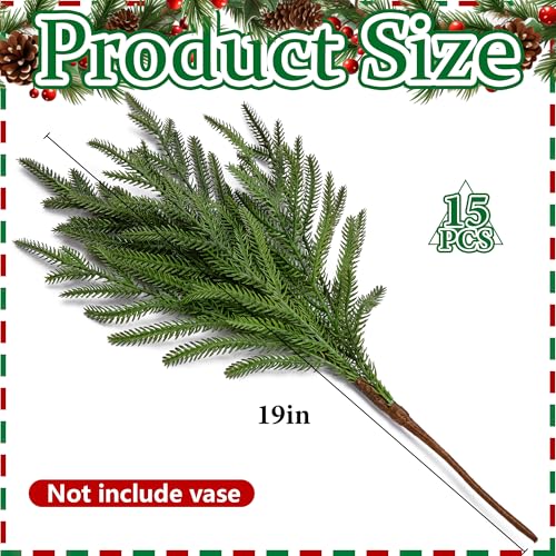 Purple Star 1N 15-Pack Christmas Norfolk Pine Branches 19" Artificial Greenery for Holiday Decor