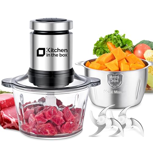 Kitchen in the Box 8-Cup Dual Bowl Food Processor & Meat Grinder, Black
