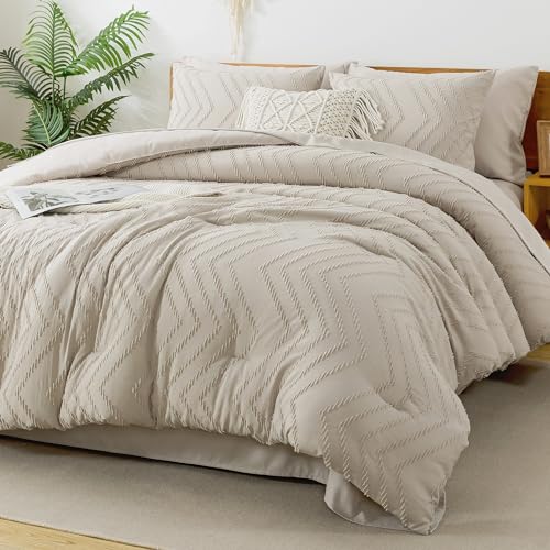 Oversized King Comforter Set with Sheets - Dark Oatmeal 7 Pieces Boho Bedding