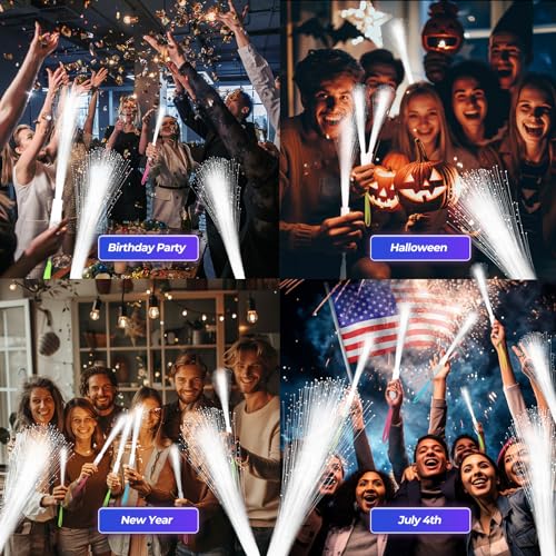 White Fiber Optic Wands 100 Pack - LED Glow Party & Wedding Favors - White Variation