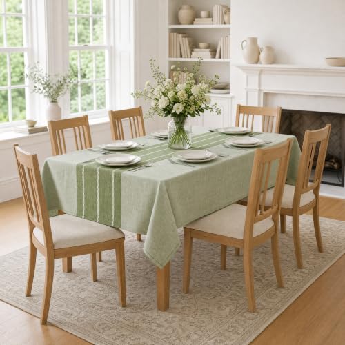 Horaldaily Sage Green Rustic Burlap Tablecloth 60×104 Inch Rectangular