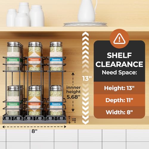 Black Mystozer Pull Out Spice Rack Organizer for Cabinets, 3 Drawers 7.4"