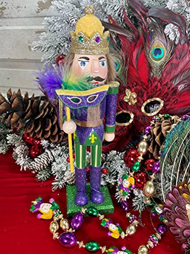 Mardi Gras King Wooden Nutcracker Christmas Decoration 14 Inch Santa's Workshop