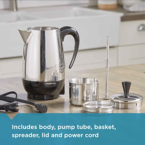 Farberware 8-Cup Electric Coffee Percolator Stainless Steel with Keep Warm & No-Drip Spout