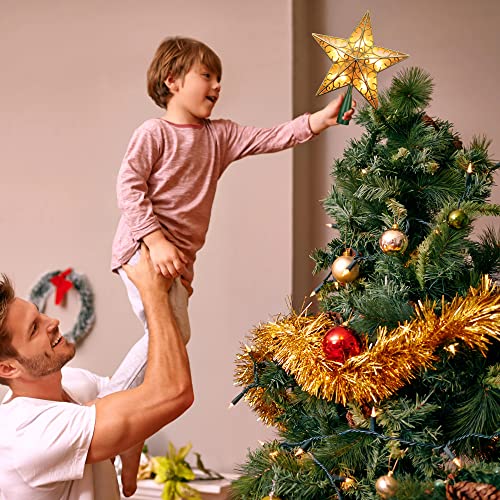 ODEETRONIC Gold 3D Double-Sided Christmas Star Tree Topper Lights 9.5in with Warm White Incandescent LEDs, UL Certified - Seasonal Holiday Decor