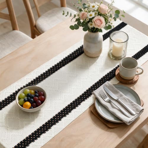 Artoid Mode Black Stripe Woven Rustic Table Runner 12x72 Inch
