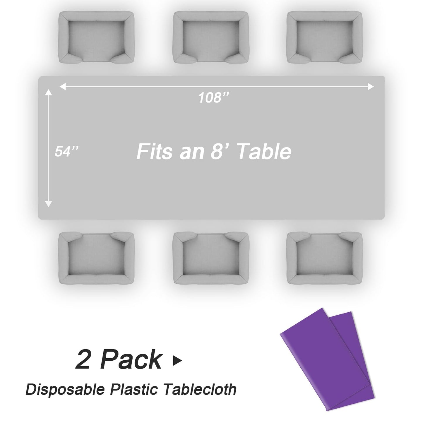 QIKSION Purple Plastic Table Cloth Disposable 2 Pack, 54 x 108 Inch Tablecloths for Party, Birthday, Graduation, Halloween Decorations, Rectangle Table Cover