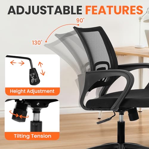 Ergonomic Mesh Office Chair Black - Adjustable Mid-Back Desk Seating