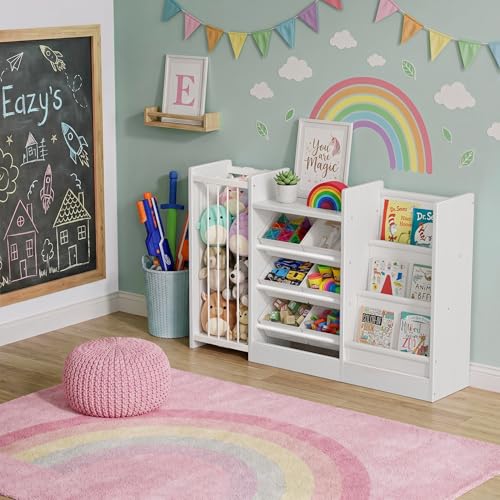 Kids Toy Storage Organizer with Bookshelf and Plush Animal Bin - 3-in-1 Playroom Storage