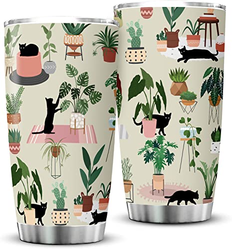 Cats and Plants Lover Travel Tumbler 20 OZ - Insulated Stainless Steel Mug Gift