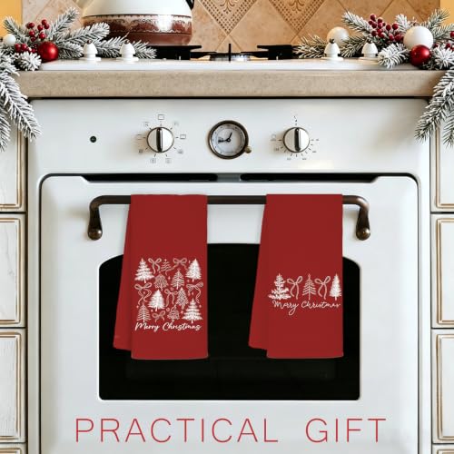 Ceosian Red Christmas Tree Kitchen Towel Set of 2 with Red Trees Pattern