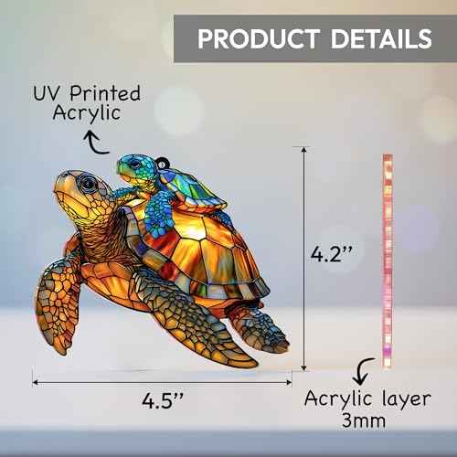 Sea Turtle Acrylic Suncatcher Ornament with Story Card, Sea Turtle Gifts for Women, Beach Gifts for Women, Beach Christmas Ornaments for Tree, White Elephant Presents for Friendship (Motherhood)