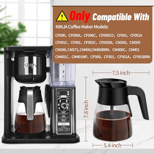 10-Cup Glass Coffee Carafe Replacement for Ninja Coffee Maker CM401 CM371 CP301 - BPA-Free with Brew-Through Lid & Handle
