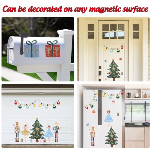 14Pcs Christmas Garage Magnet Stickers Set - Colorful Nutcracker & Tree Decorations